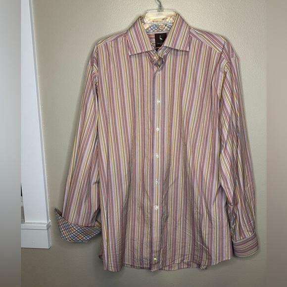 Tailorbyrd Men’s Button Down Long Sleeve Striped Shirt Size XL Yellow Orange - Picture 1 of 6